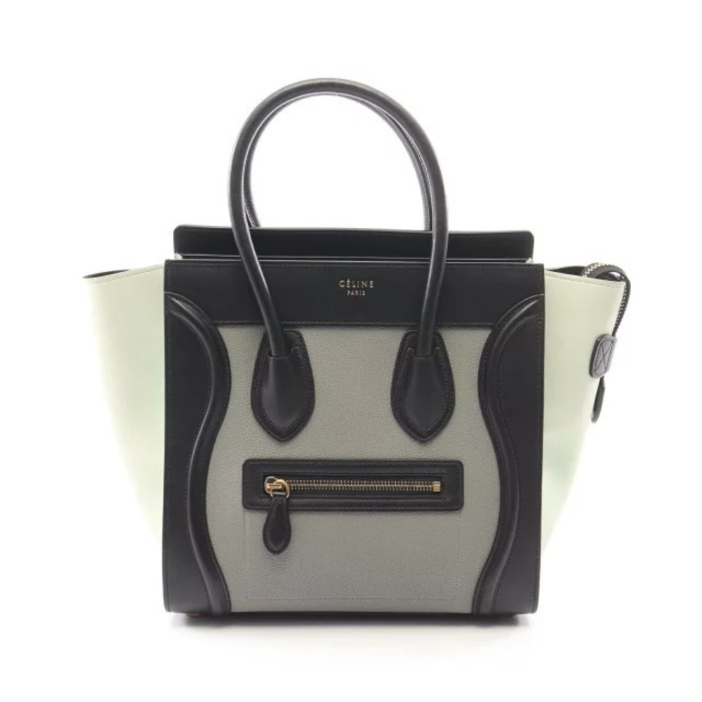 Celine Luggage Shopper Tote Bag Leather Gray Green